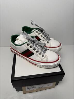 Gucci Tennis 1977 Web Stripe Sneakers Women’s EU 35 White Leather w Box